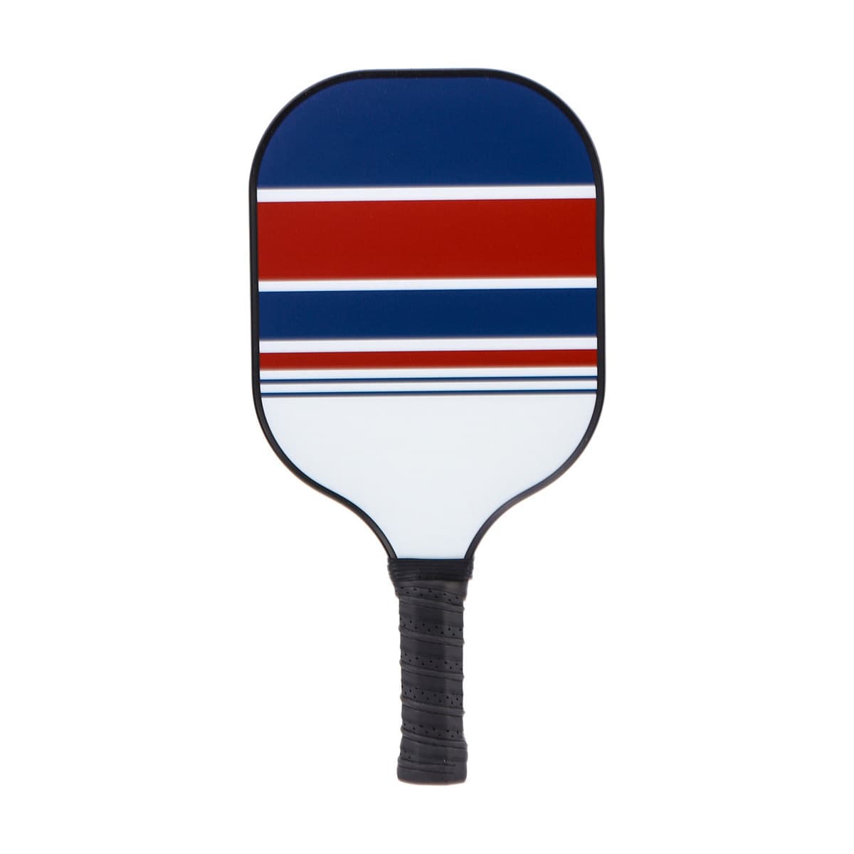 Picklr court paddle in navy, red and white stripes with a black grip